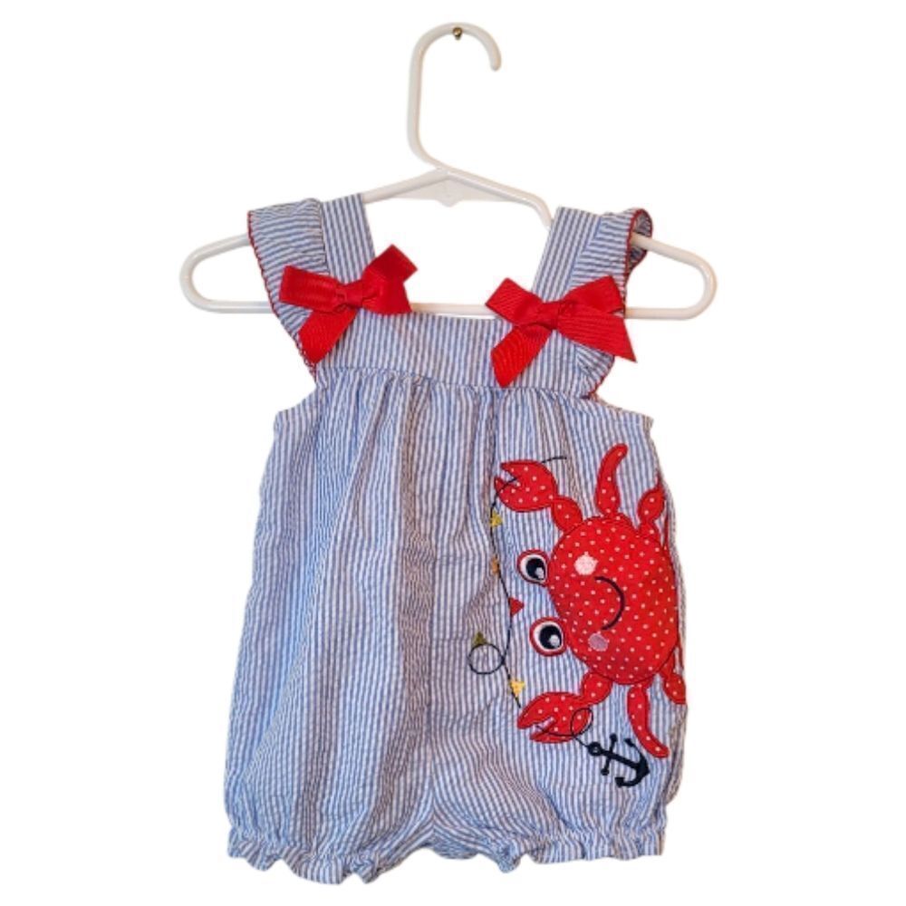 Good Lad Blue Seersucker Crab Motif Romper Size 6 Months